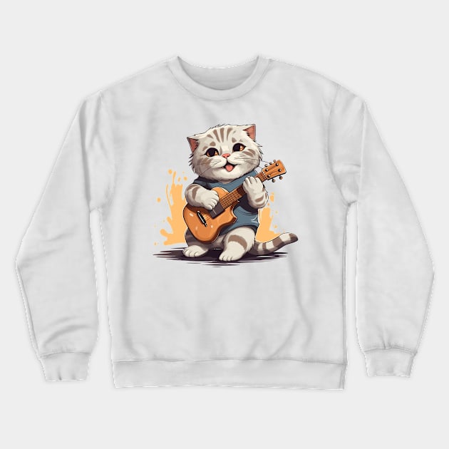 Scottish Fold Cat Playing Guitar Crewneck Sweatshirt by Graceful Designs